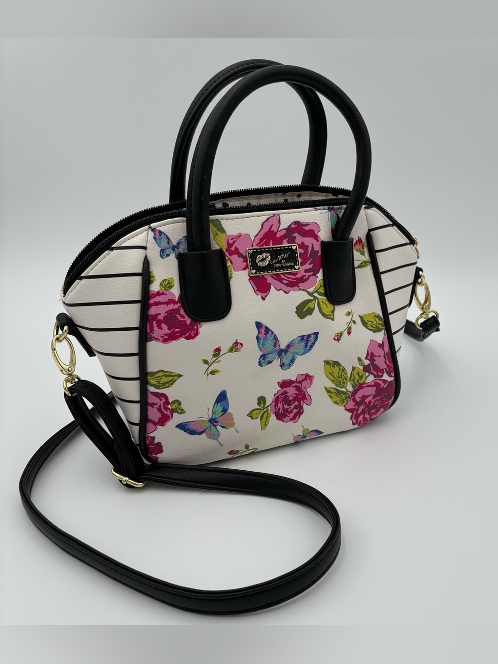 Betsey Johnson Floral Butterfly Satchel Crossbody Bag Purse